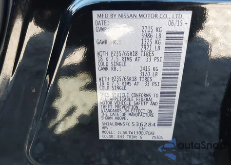 2015 Infiniti Qx60 z USA, uszkodzony, nr VIN 5N1AL0MN5FC536284